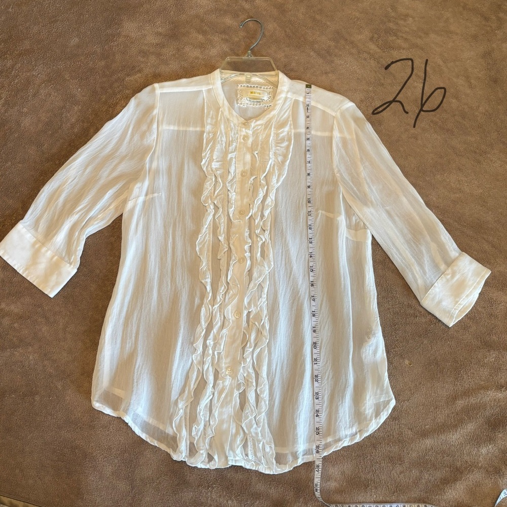 Maeve Elegant White Ruffled Blouse Size S - Picture 4 of 8